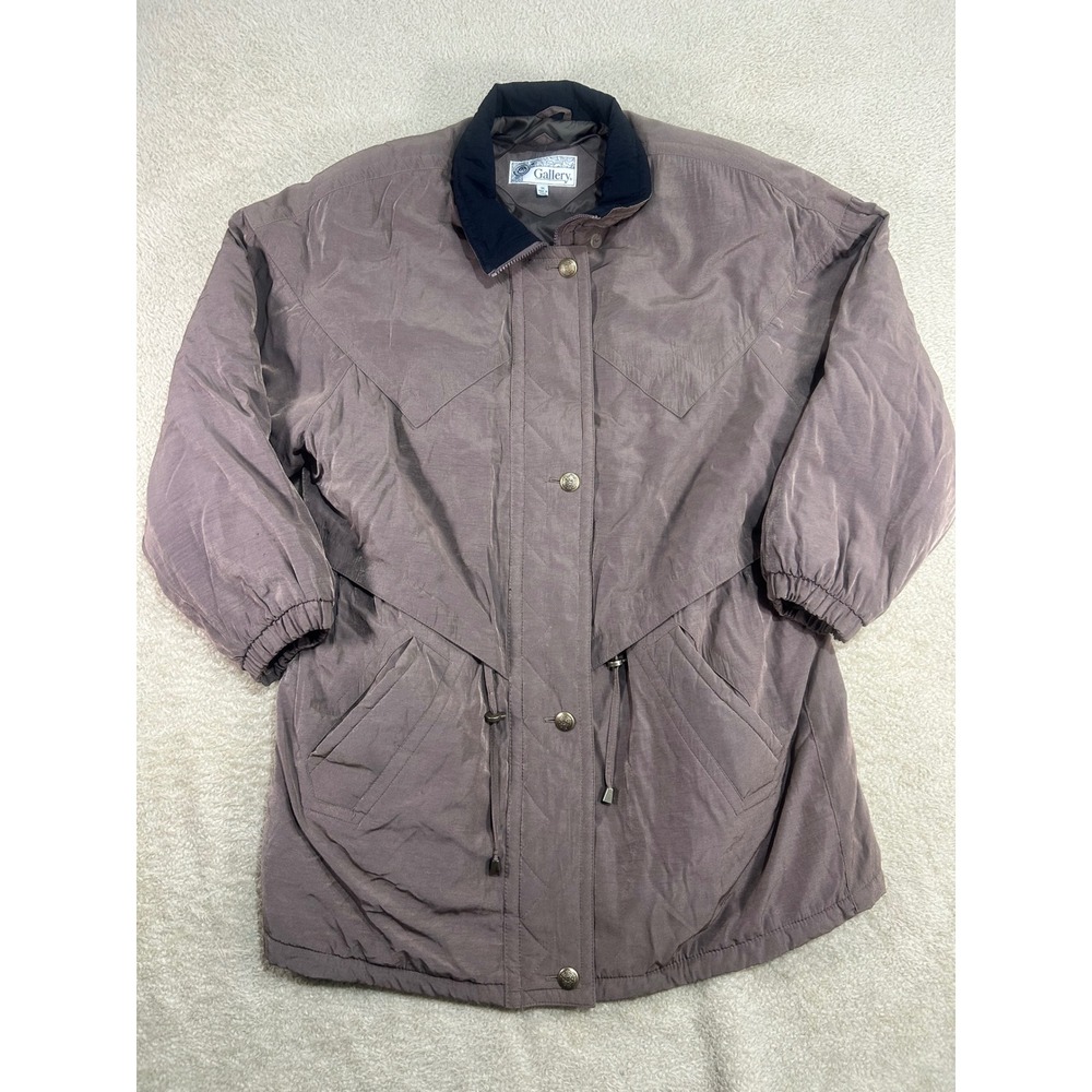 Gallery Womens Medium‎ Brown Quilted Lined Parka Jacket Coat Fur Made in Korea